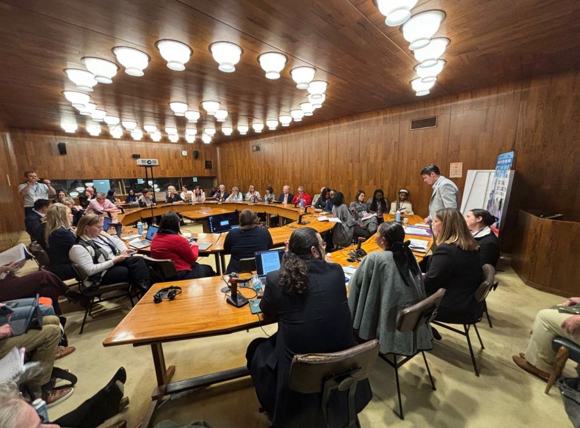 IFIP Parents picture panel from behind IFIP-UNESCO Global Inclusive Schools' Forum 14 March 2024 session on Scalable initiatives involving parents and communities. Leo Thompson speaking to introduce the panel.